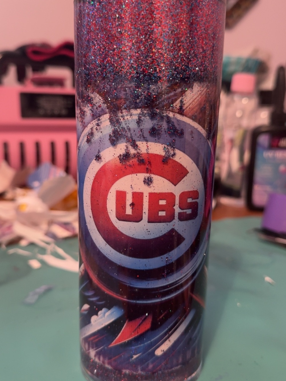 Chicago Cubs Glitter Stainless Tumbler - Red & Blue